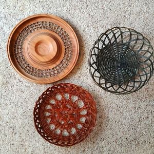 Vintage baskets and wood plate collection